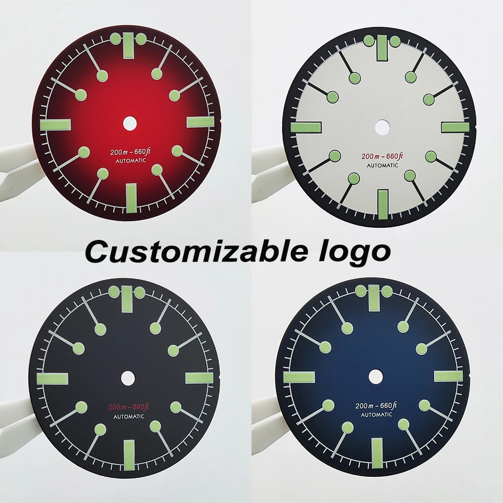 28,5 mm neues Zifferblatt NH35 steriles Zifferblatt grün leuchtende Uhrenteile Zifferblatt passend für NH34/NH35/NH36 Uhrwerk Anpassbares Logo-Zifferblatt Image