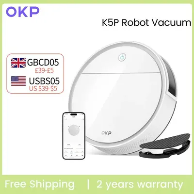 OKP K5P Robot Vacuum Cleaner, 5000Pa, 180 Mins, WiFi/App, Slim Design, Self-Charging, Perfect for