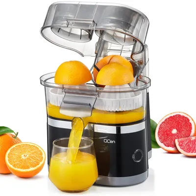 Electric Citrus Juicer, Automatic Dual Orange and Lemon Squeezer with Built-In Citrus Slicer, Easy