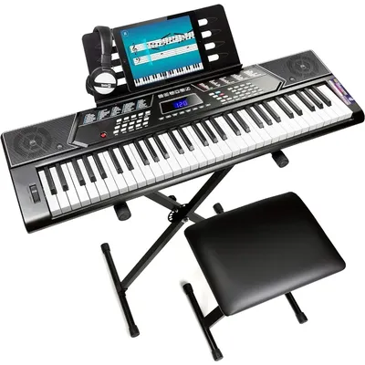 Electronic Piano Bench 61 Key Keyboard Piano Stand With Pitch Bend Kit Headphones Keynote Stickers