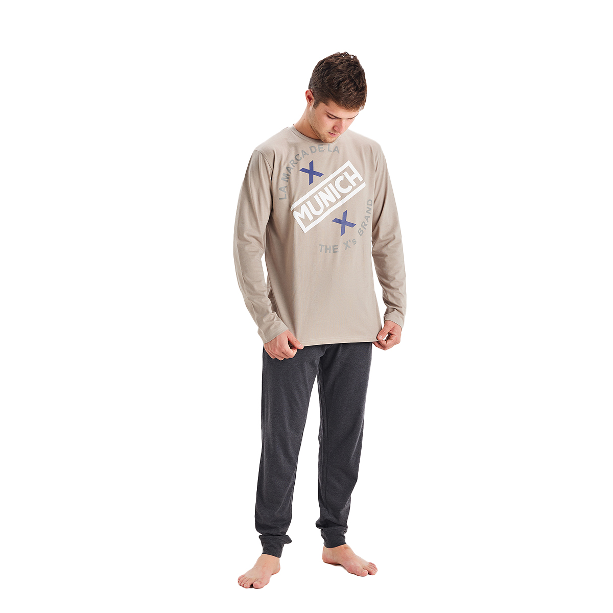 MU1 Herren-Winterpyjama mit langen Ärmeln und Rundhalsausschnitt Image