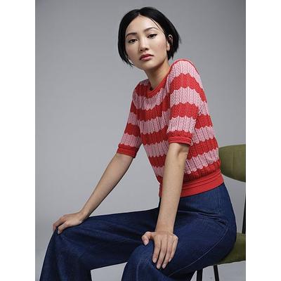 Cinzia Red And Pink Cotton-Rayon Wavy Knitted Top, Red