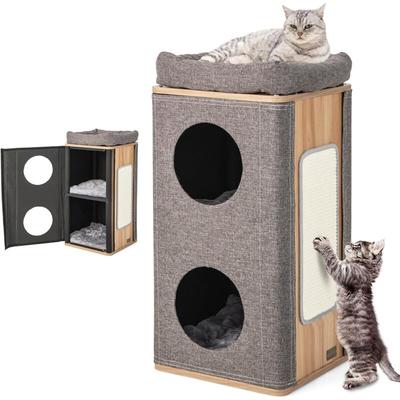 3-stöckige Katzenhöhle Katzentonne, Katzenhaus mit Kratzbrett & 3 Matten, Spieltonne für Katzen bis Image