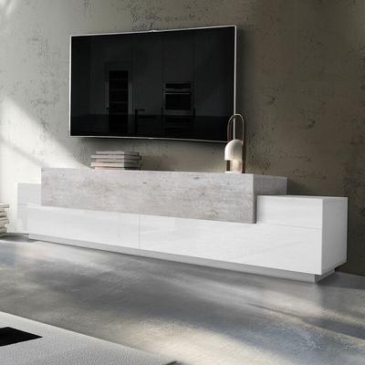 Ahd Amazing Home Design - Design TV-Schrank 240cm 4 Fächer 3 Türen weiß grau Corona Low Grey