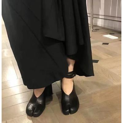 Women's Red Tabi Block Heel Shoes with Ankle Strap – Unique Split-Toe Design for Retro and Modern Fashion Styles