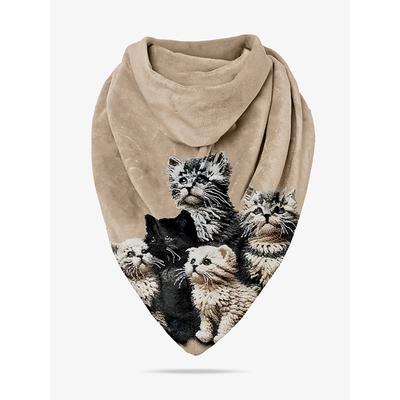 Women's Vintage-Style Beige Scarf with Black Cat Print – Cozy and Unique Accessory for Cat Lovers, Perfect for Fall and Winter Outfits