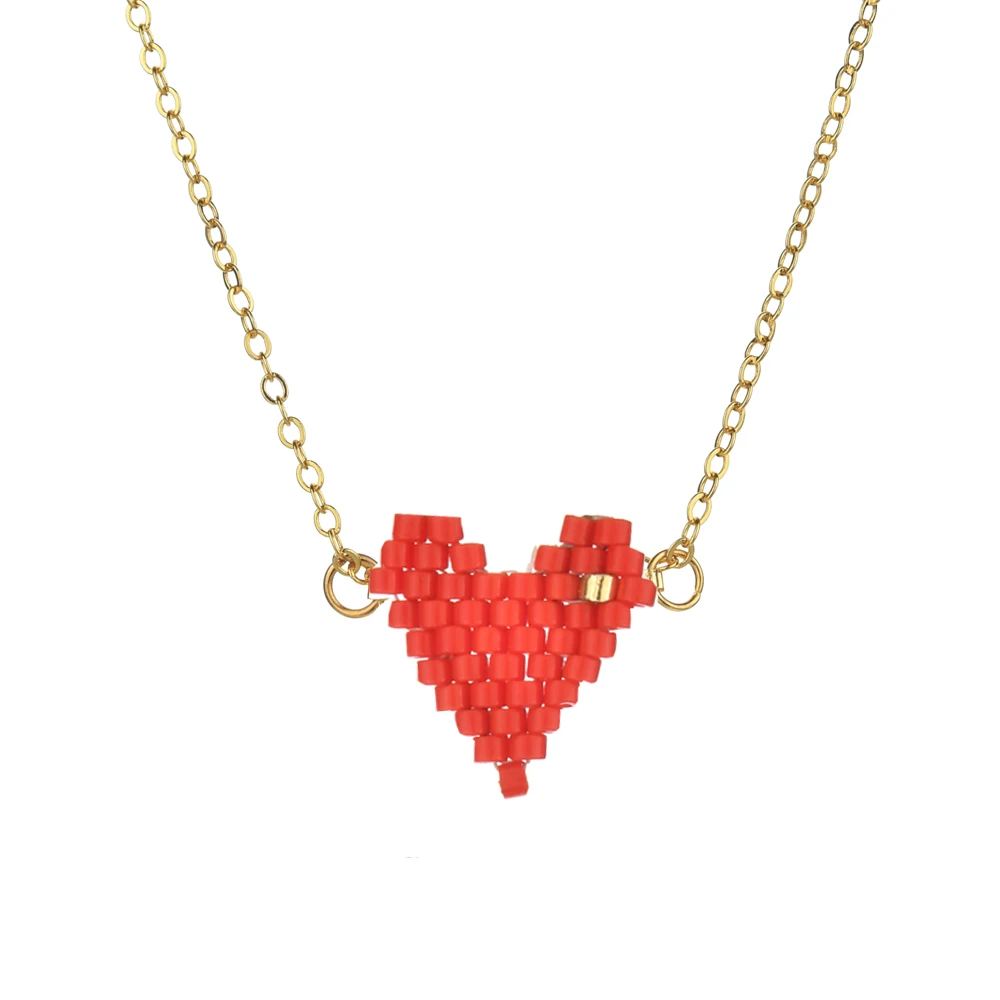 ZMZY Collana con perline a catena per donna Miyuki Collane con cuore rosso Ciondolo Coppia Collare Gioielli Catena Girocollo Femme