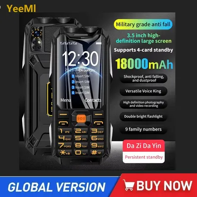 YEEMI Q9 GSM 2G/4G Network Mobile Phone 2G 4SIM 4G 2SIM Cards Rugged Bar Cellphone 3.5“ HD Display Big Battery Loud Sound Phone