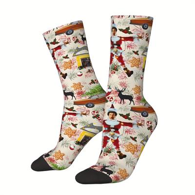 TEMU Men's Hip Hop Vintage Christmas Crew Socks - Seamless, Funny Printed Novelty Socks With Fit