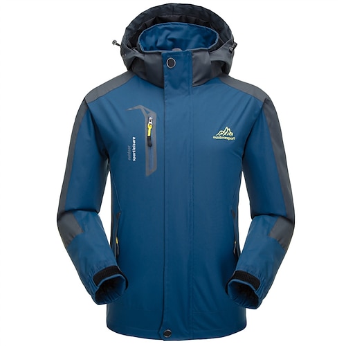 Herren Regenjacke Außen Wasserdicht Winddicht Wanderoutfits Wanderbekleidung Frühling Herbst Windjacke Patchwork Dunkelgrau Schwarz Gelb Image