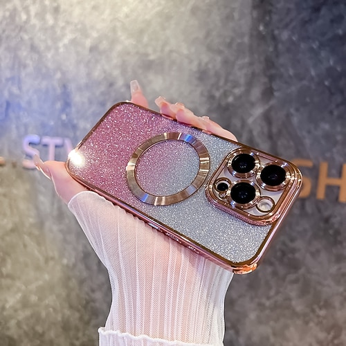 Handy Hülle Handyhüllen Für iPhone 16 15 14 Pro Max Plus 13 12 Pro Max Rückseite Magnetisch Unterstützt kabelloses Laden Bling Glitzer glänzend Retro TPU Beschichtung PC Image
