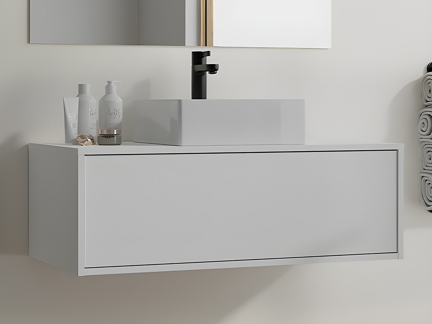 Mobile per bagno sospeso con lavabo singolo 94 cm Bianco - TEANA II