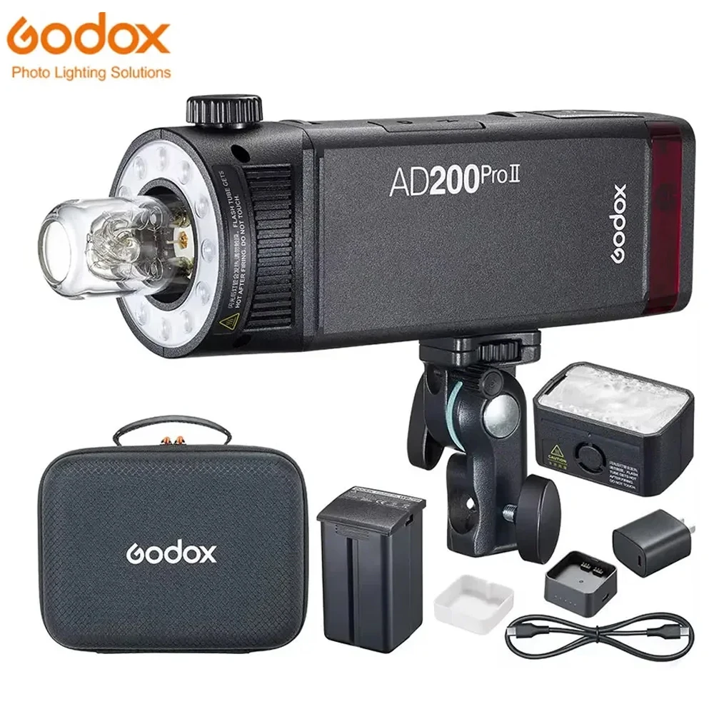 Godox AD200 Pro II Flash Strobe 200Ws 1/8000 HSS 2980mAh Battery 2.4G Wireiess X System Bi-color Modeling Lamp Speedlight Flash