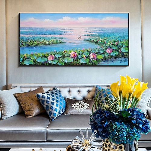 Mintura handgefertigte Blumenlandschafts-Ölgemälde auf Leinwand, Wandkunst, Dekoration, modernes Bild für die Inneneinrichtung, gerolltes, rahmenloses, ungedehntes Gemälde Image