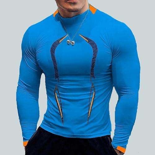 Herren Kompressionsshirt Sportshirt Fitnessshirt Trainingsshirt Gepolstertes Kompressionsshirt Langarm T-Shirt Lässig Athleisure Herbst Schnelltrocknend Weich Atmungsaktiv Fitnesstraining Gehen Joggen