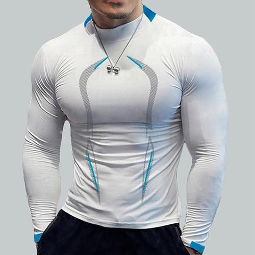 Herren Kompressionsshirt Sportshirt Fitnessshirt Trainingsshirt Gepolstertes Kompressionsshirt Langarm T-Shirt Lässig Athleisure Herbst Schnelltrocknend Weich Atmungsaktiv Fitnesstraining Gehen Joggen