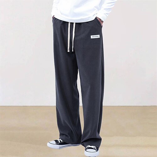Herren Sporthose Jogginghose Cordhose Hose Gerade geschnittene Sweatpants Tasche Elastischer Bund Kordelzug Einfach Komfort Sport im Freien Täglich Mode Lässig Schwarz Wein Mikroelastisch Image