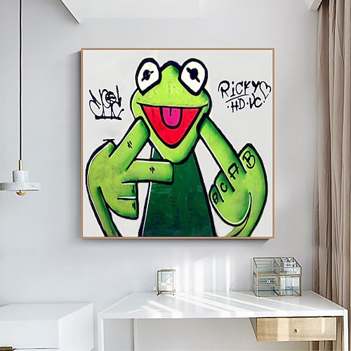 Mintura handgefertigte Ölgemälde mit Frosch-Tieren auf Leinwand, Wandkunst, Dekoration, modernes abstraktes Bild für die Inneneinrichtung, gerolltes, rahmenloses, ungedehntes Gemälde Image