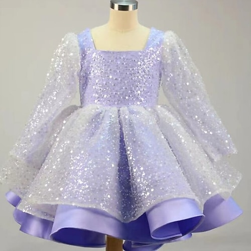 kinderkleidung Mädchen Party Kleid Feste Farbe Langarm Leistung Gitter Prinzessin Süß Gitter Mitte der Wade Etuikleid Tüll-Kleid Sommer Frühling Herbst Kinder Schwarz Weiß Gelb Image