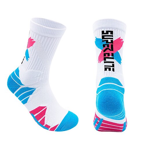 Sportsocken laufsocken 1 Paar Farbblock Herren Socken Rutschfest Atmungsaktiv Schweißableitend Komfortabel Fitnesstraining Fussball Laufen Joggen Radsport Sport Farbblock Modisch Polyester Wei Image