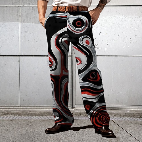 Herren Linien / Wellen Anzughose Mittlere Taille Lässig Outdoor Heim Alltagskleidung Reißverschluss Tasche Gerade Hosen Sommer Frühling Herbst 3D-Druck Schwarz Rot Blau Image