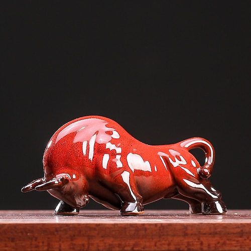 statuetta cinese feng shui in ceramica raffigurante un toro - statua di bufalo che attrae prosperità e ricchezza, decorazione per scrivania da ufficio, artigianato con animali dello zodiaco, oggetto