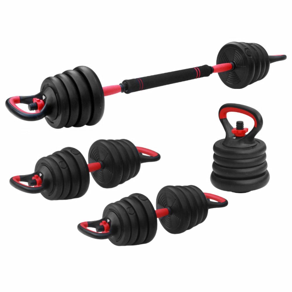 FITPADDY - Kit pesi componibile 3-in-1 barbell dumbbell kettlebell 15