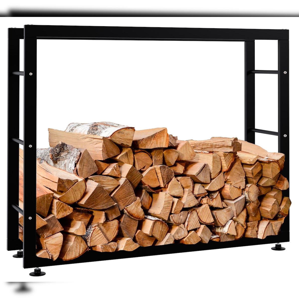 DELUKE® Kaminholzregal innen Metall SATLO für Feuerholz Brennholzregal innen Kaminholzständer Kaminholzhalter FeuerholzregalSchwarz, 25x100x80cm Image
