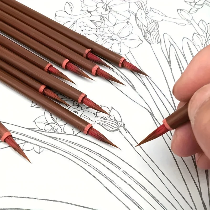 6 Teile/satz Chinesische Kalligraphie Pinsel Haken Linie Farbe Stift Pinsel Malerei Schreiben Kleine Regelmäßige Skript Kunst Aquarell Keramik Pinsel Image