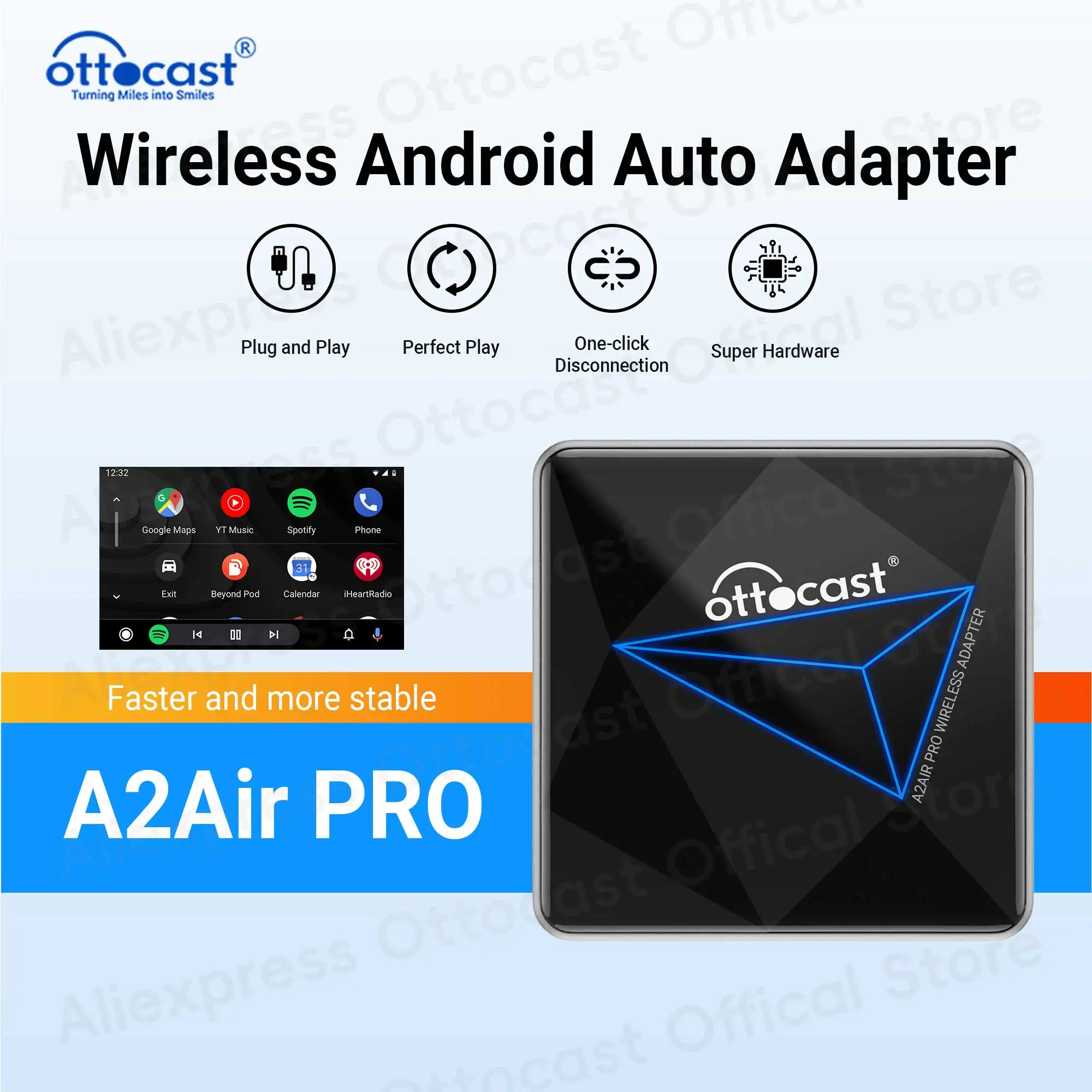 OTTOCAST A2Air Pro Wireless Android Auto Adapter für Samsung Galaxy Google Android Telefon Auto Zubehör für Peugeot VW Toyota Image