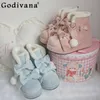 Dickbesohlte Schneestiefel Damen Winter Samt Kawaii Rosa Schuhe Lolita Süße süße Schleife Stiefel Damen