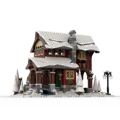 Kleines Getreide moc Gebäude Straßen ansicht Winters zene Winter dorf Apfel brennerei montiert Spielzeug modell Kinder Weihnachts geschenk Image