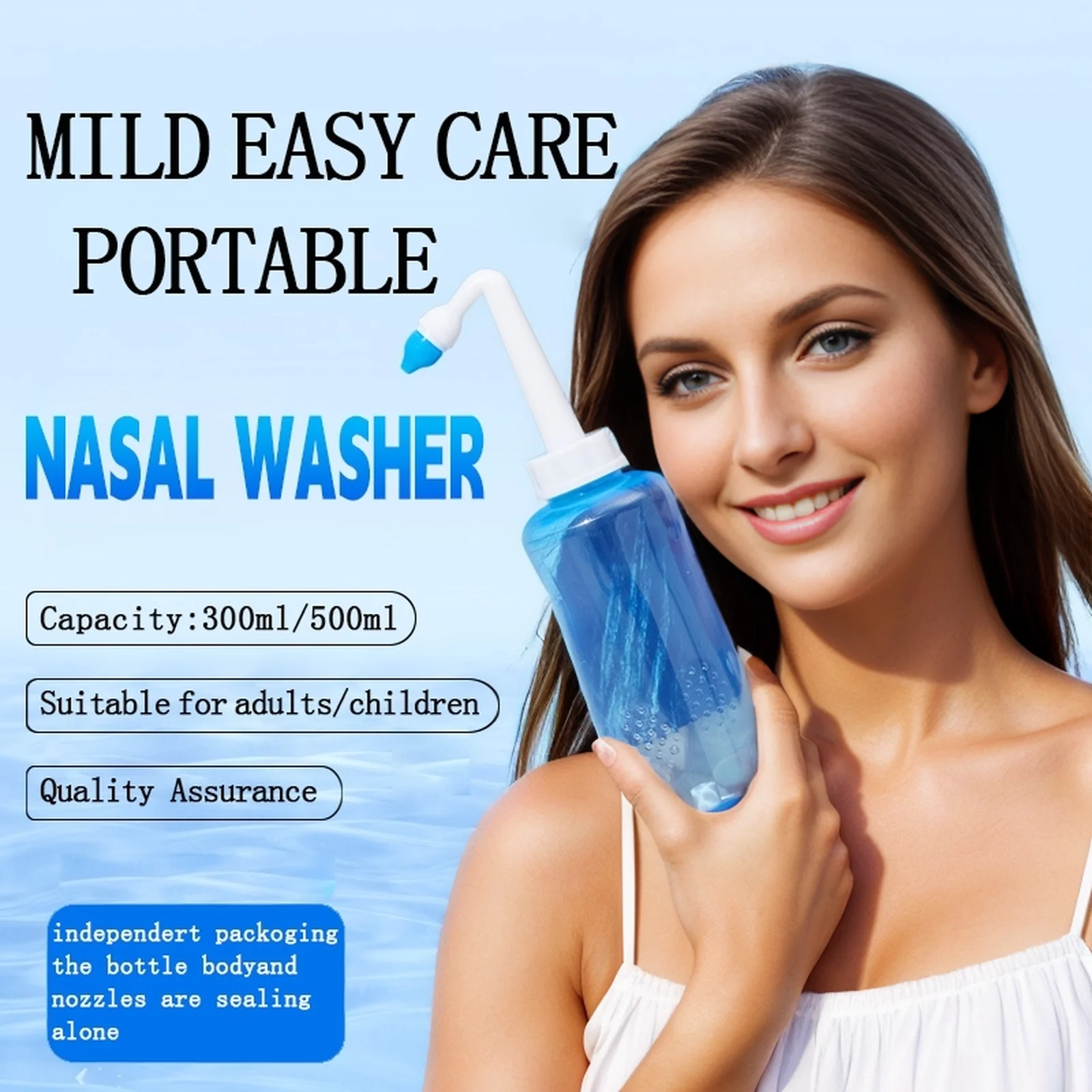 1 Stück Nasenspülflasche 300 ml Erwachsene und Kinder Nasenhöhle und Nasenspülflasche Physiologische Kochsalzlösung Rhinitis Handbuch Image