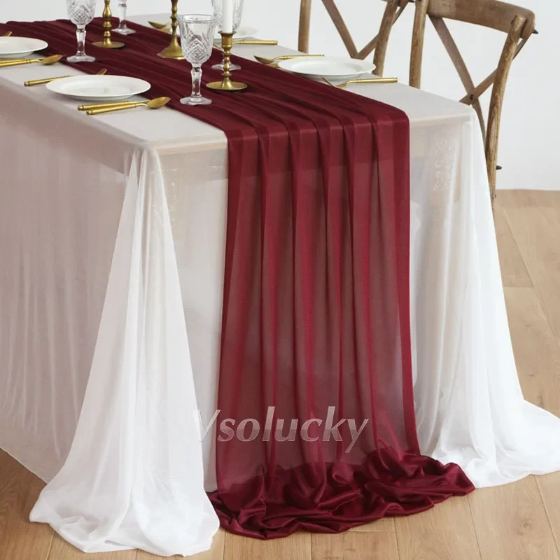 Transparenter Tischläufer, weinrot, Burgunderrot, für romantische Hochzeit, Verlobung, Bash, Party im Freien, Zuhause, Esszimmer, Eleganz, Dekoration Image