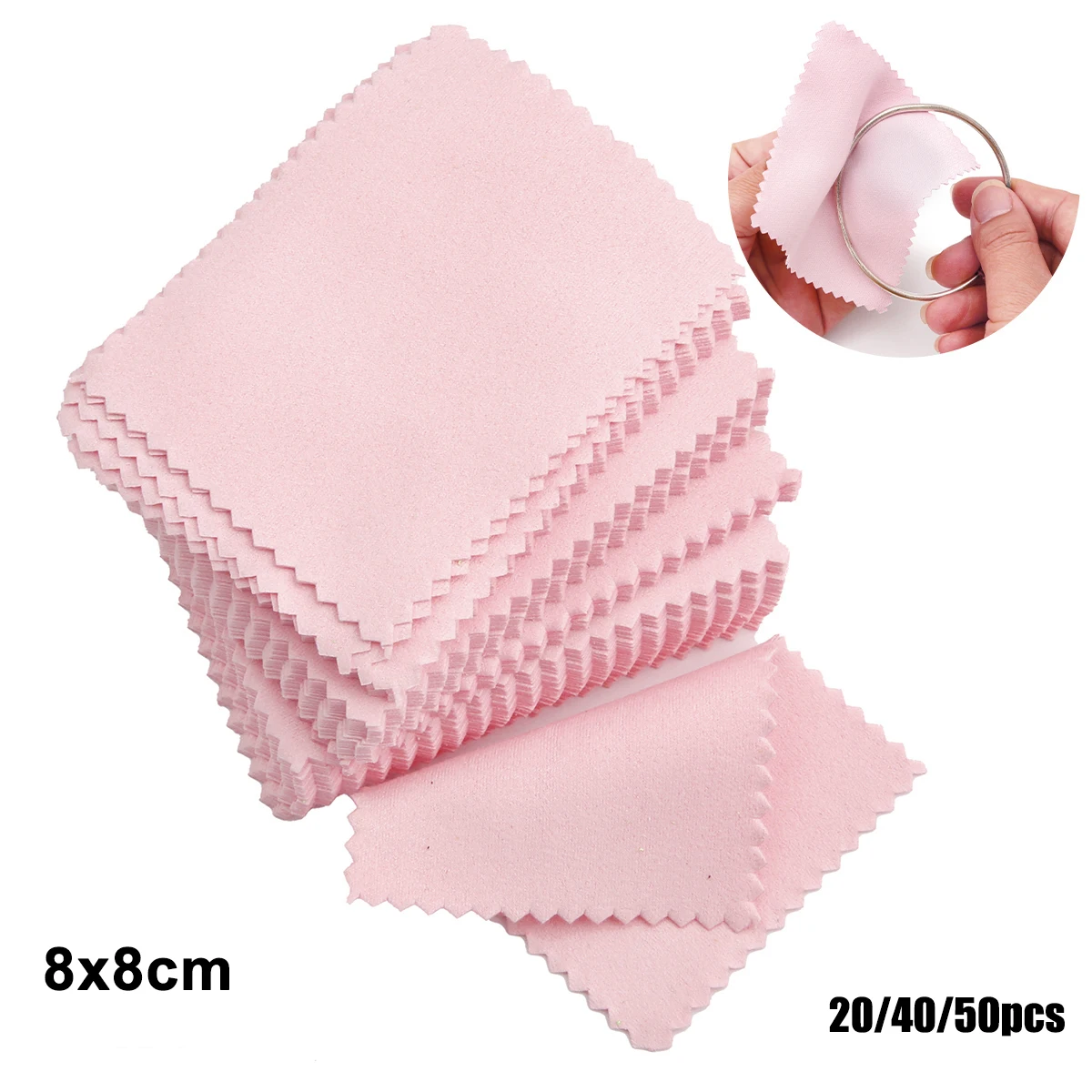 50 teile/paket 8 cm * 8 cm Schmuck Polieren Rosa Farbe Stoff Polnischen Reinigung Tuch Pflege Für 925 Sauber reinigung Tuch Polieren Tuch Image