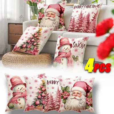 4 Stück Weihnachten Kissen bezug rosa Elch Kissen bezug Urlaub Dekoration Wohnzimmer Sofa Kissen Image