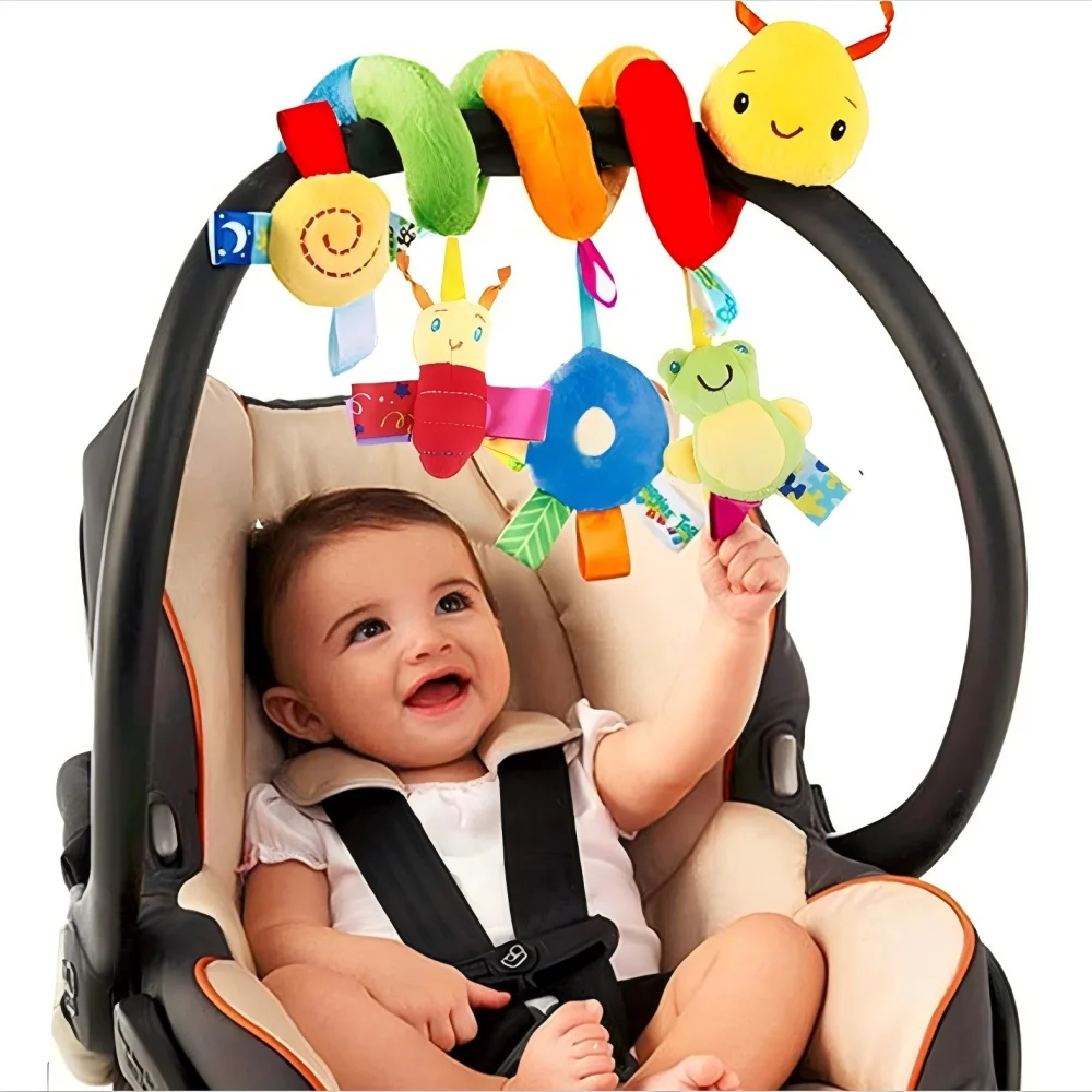 Spiral-Kinderwagen-Spielzeug für Babys – umwickelbares Kinderwagen-Kinderwagen-Sensorspielzeug für 0, 3, 6, 9, 12 Monate, Plüsch-Aktivitätsrassel-Hängespielzeug Image