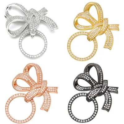 40*42mm hand gefertigte Messing Zirkonia Bowknot Charms Anhänger DIY Schmuck Armband Halskette