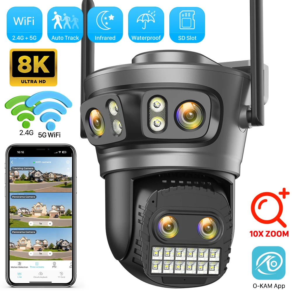 10MP Dual Lens HD WiFi Kamera Outdoor 20MP Vier Objektiv Drei Bildschirm Auto Tracking Sicherheit Schutz CCTV Video Überwachung Image