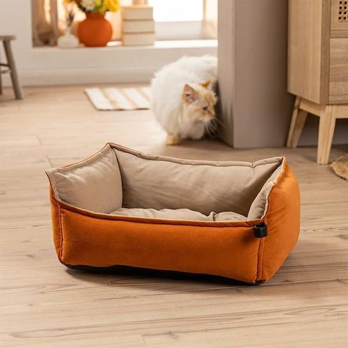 Tierbett 'Happy Pet' in Samt Optik, orange / beige, 40x30 cm, inkl. Kissen, Katzenkorb, Hundebett,