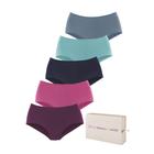 Taillenslip LASCANA, Damen, Gr. 32/34, bunt (aubergine, pink, navy, mint, blau), Single Jersey, Obermaterial: 95% Baumwolle, 5% Elasthan, unifarben, körpernah, Unterhosen, aus Baumwolle, mit schöner Aufbewahrungsbox