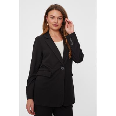 Jackenblazer FREEQUENT "FQNANNI", Damen, Gr. L, schwarz, Web, Obermaterial: 73% Polyester, 24% Viskose, 3% Elasthan, unifarben, casual, bequem hüftbedeckend, V-Ausschnitt, Langarm, Blazer, mit Knopfverschluss und Reverskragen Image
