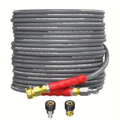 TEMU Pressure Washer Hose 50 Ft, 4200psi Wire Braided Washing Machine Expansion Hose 1/4 Inch , Bendable Flex Resistant Heavy Duty Replacement Hose 3/8 Quick Connection