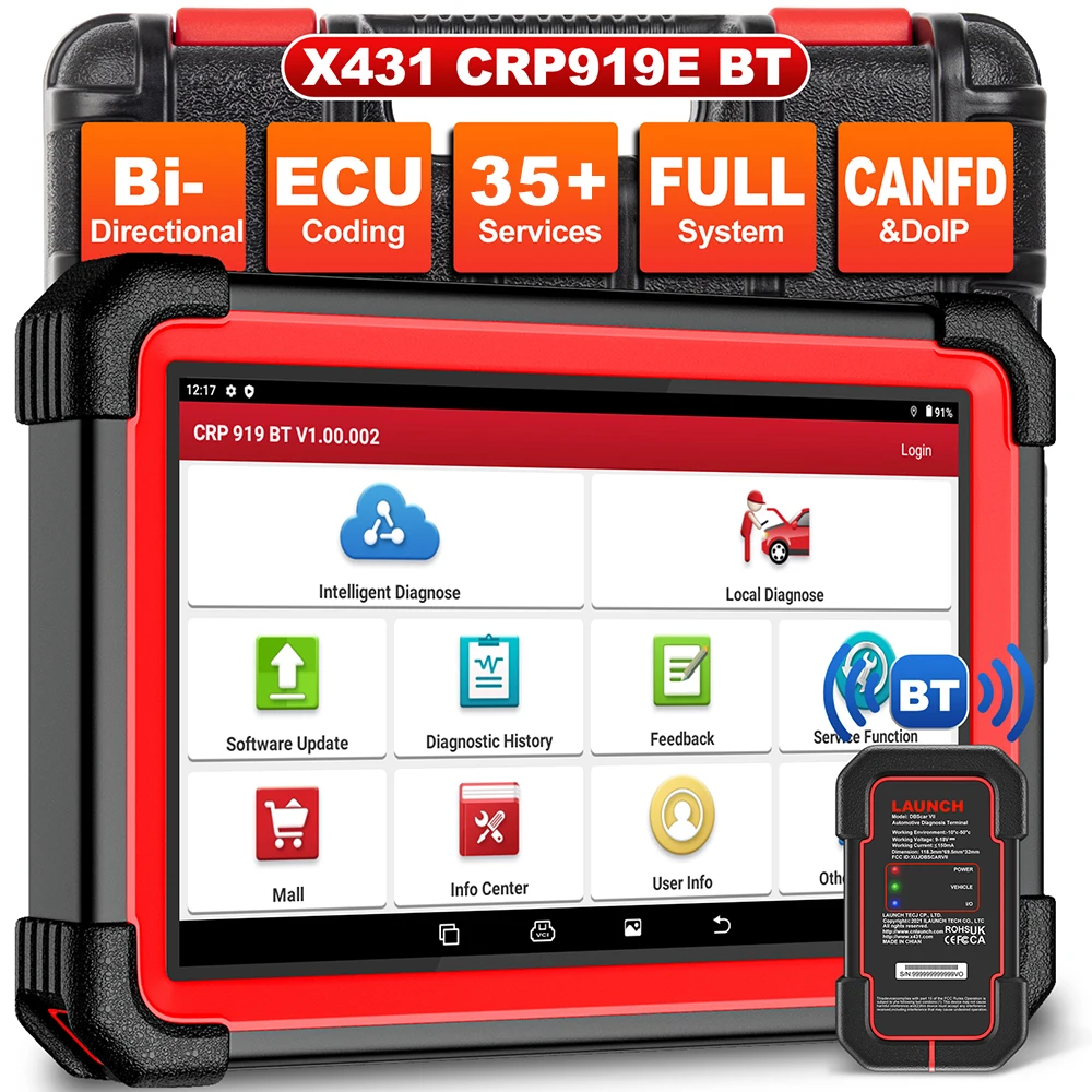 LANCIO X431 CRP919E BT CAN FD DOIP Tutti i sistemi Strumento diagnostico per auto Codifica ECU Test attivo 35 Reset DBScar VII Scanner OBD automatico