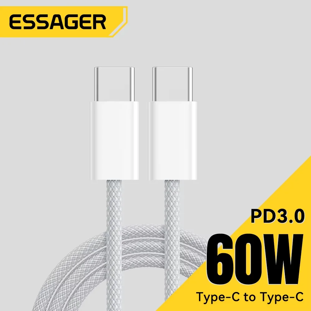Cavo USB C Essager da 60 W per iPhone 16 15 Plus Pro Max Cavo Xiaomi tipo C per MacBook Pro iPad PD Cavo di ricarica rapido Cavo di tipo C