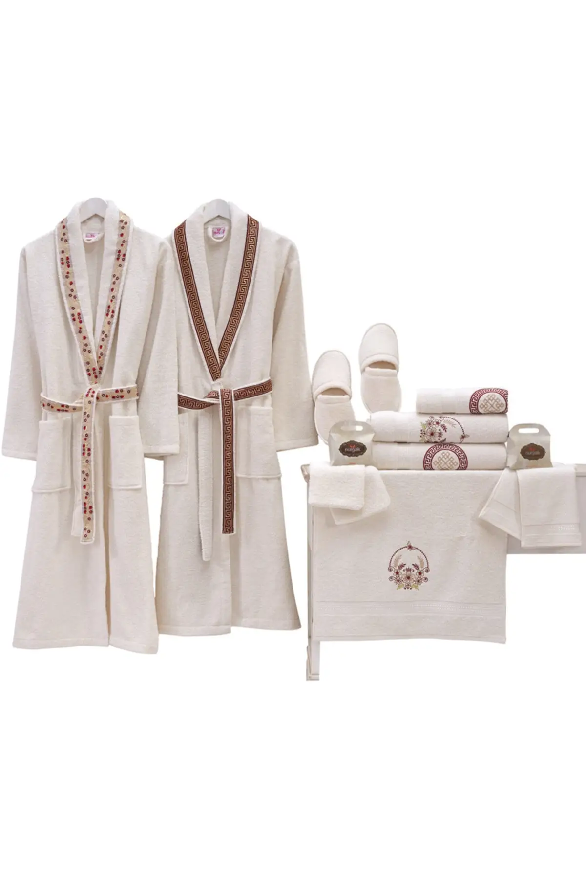 Accappatoio Set accappatoio Set 16 pezzi uomo donna bagno Nightglown mano viso asciugamano pantofole Poach sapone 100% cotone turco di alta qualità