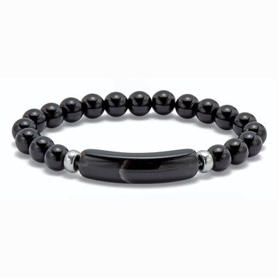 Women's Genuine Black Agate Beaded Silvertone Stretch Bracelet 7-inch by PalmBeach Jewelry in Black (Size ONE SIZE)