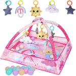 Tapis d'eveil bébé Parc et Tapis de Jeux bebe 2 en 1 Tapis d'Éveil Évolutif avec Jouets d'activité