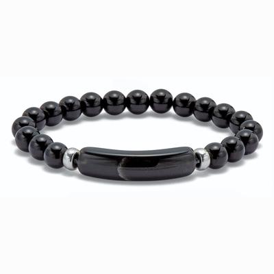 Women's Genuine Black Agate Beaded Silvertone Stretch Bracelet 7-inch by PalmBeach Jewelry in Black (Size ONE SIZE)