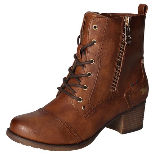 Schnürstiefelette MUSTANG SHOES Gr. 38, braun (cognac, used) Damen Schuhe Stiefelette, Herbstschuh mit Zierreißverschluss außen